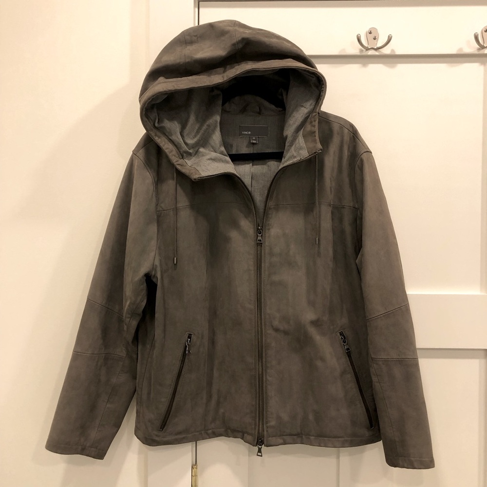 Vince Suede Zipper Hooded Bomber Jacket